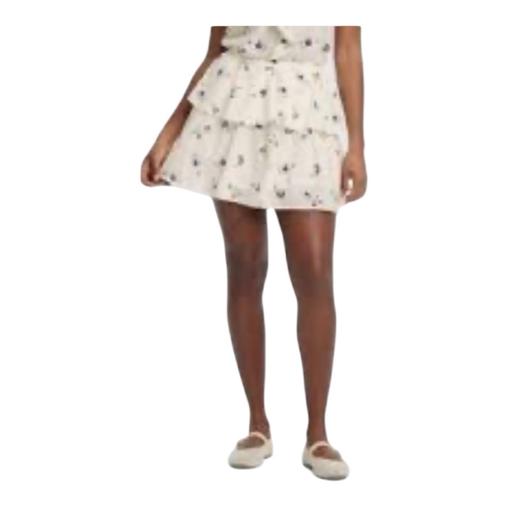 NWT Universal Thread Cream/ Blue Floral Ruffle Mini Skirt- Size S